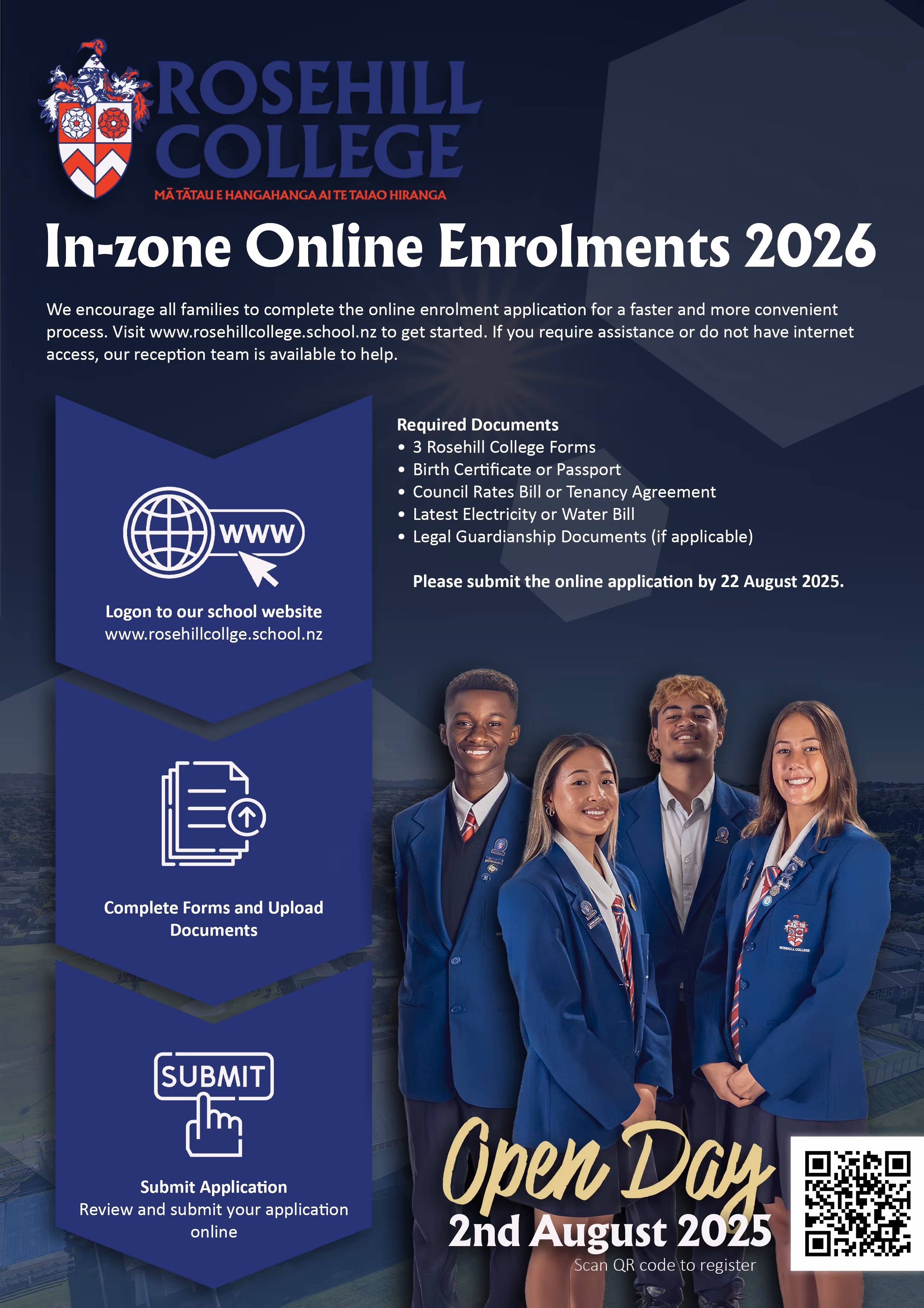 Rosehill College in-zone enrolment flyer