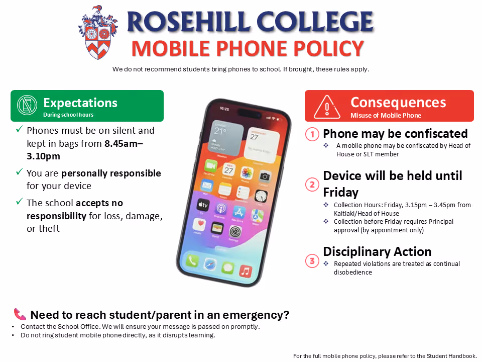 A mobile phone put away in a school bag during the Rosehill College school day