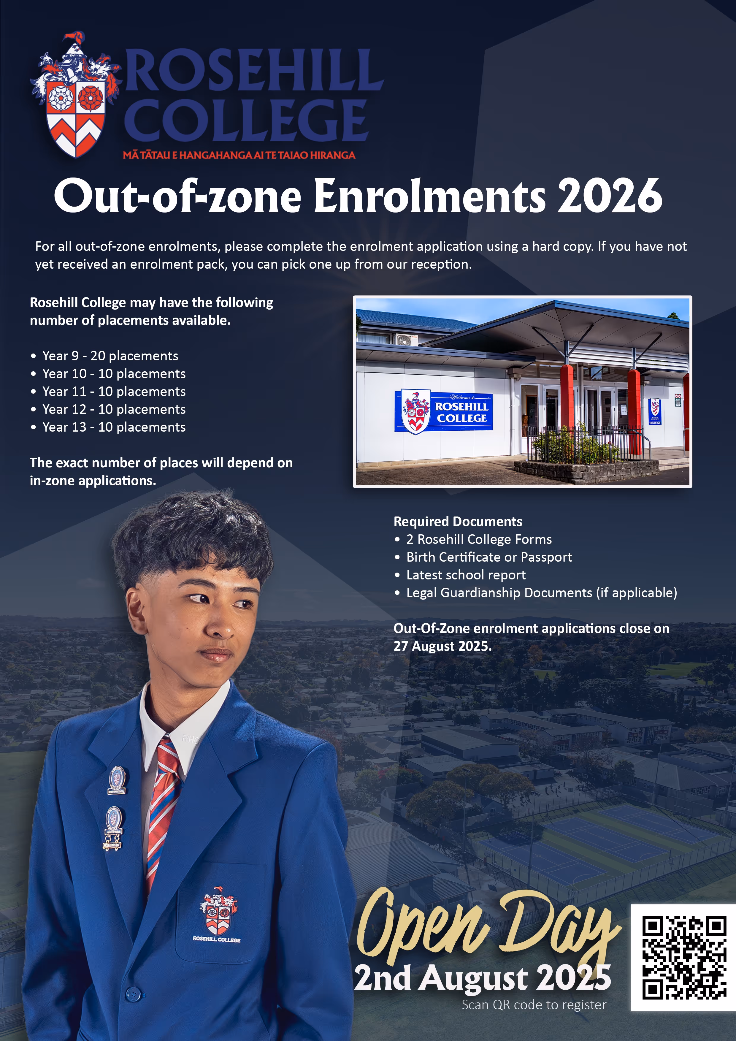 Rosehill College out-of-zone enrolment flyer